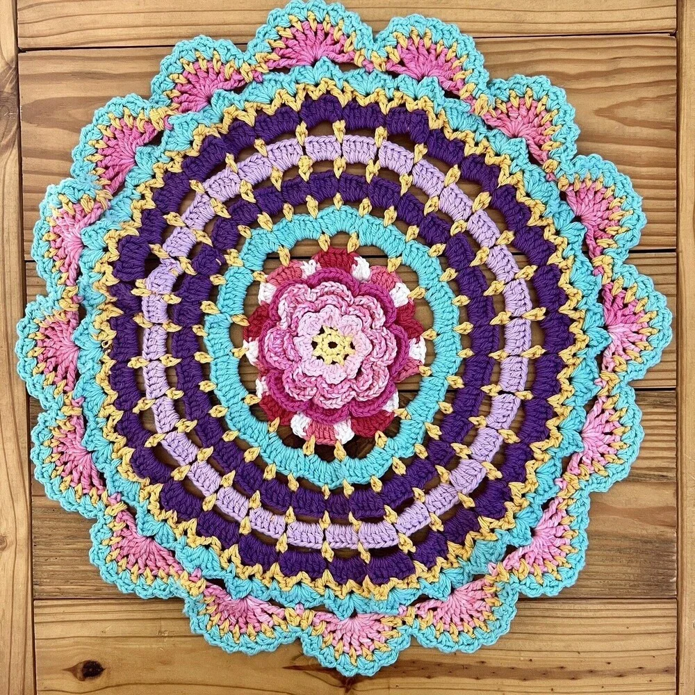 Handmade Multicolor Crochet Round Doily - Vibrant Home Accent